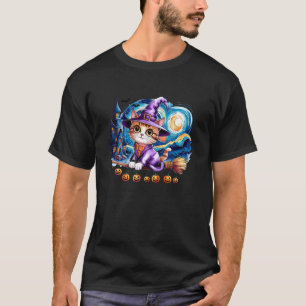 T-shirt Chat de Halloween drôle Sorcière Fantôme Effrayant