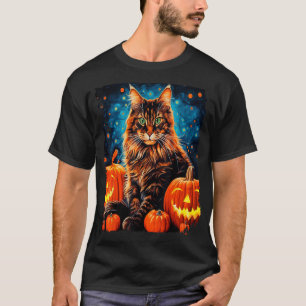 T-shirt Chat de Halloween Pop Art Maine Coon