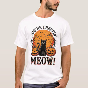 T-shirt Chat de Halloween Vintage qui se faufile Gravure_1