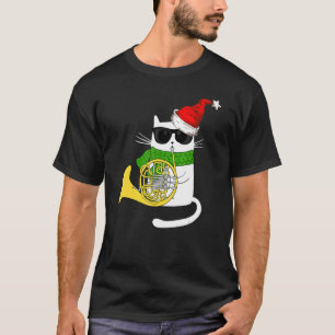 T-shirt Chat de jazz de Noël jouant du cor d'harmonie