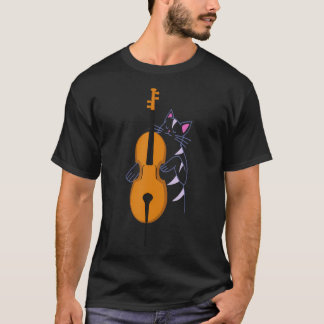 T-shirt Chat de Jazz Jouant de la Contrebasse Cool