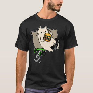 T-shirt chat de joueur nerd mangeant un hamburger chargeme