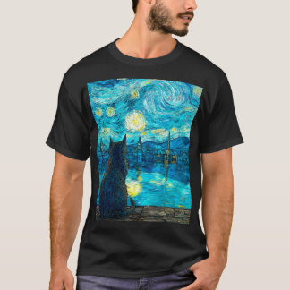 T-shirt Chat de la Nuit Étoilée - Art de style Van Gogh 