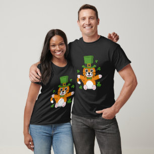 T-shirt Chat de la Saint Patrick avec dessin Shamrock