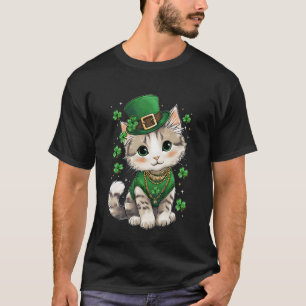 T-shirt Chat de la Saint-Patrick Chapeau de Leprechaun Trè