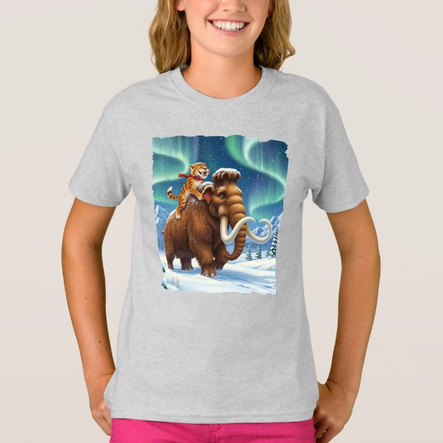 T-shirt Chat de l'âge de glace à l'arrière d'un mammouth t (Devant)