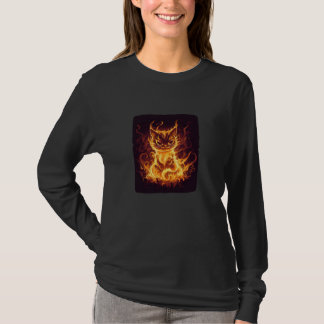 T-shirt Chat de l'enfer drôle avec des flammes et une tenu