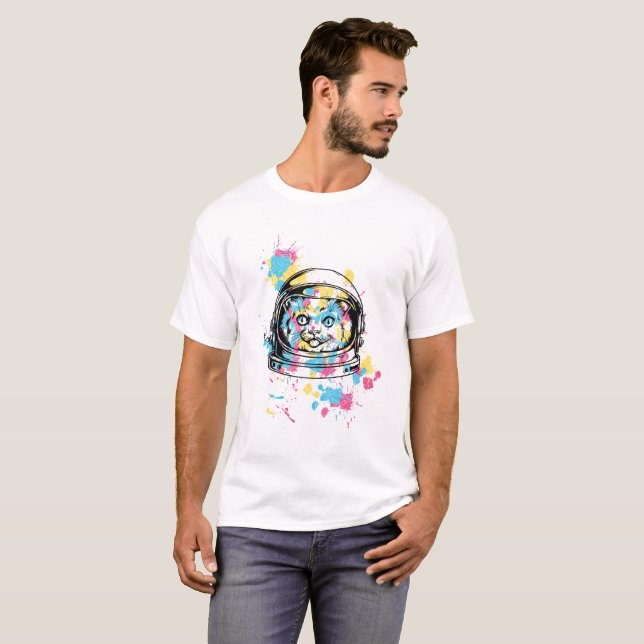 T-shirt chat de l'espace (Devant entier)