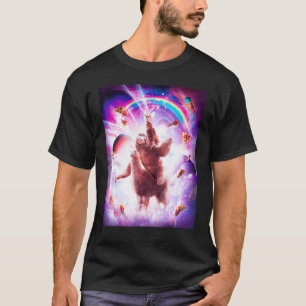 T-shirt Chat de l'espace aux yeux laser chevauchant la lam