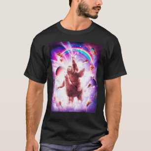 T-shirt Chat de l'espace aux yeux laser chevauchant la lam