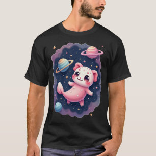 T-shirt Chat de l'espace axolotl galactique kawaii autocol