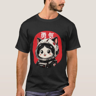 T-shirt Chat de l'espace Courage Astronaute japonais Kawai