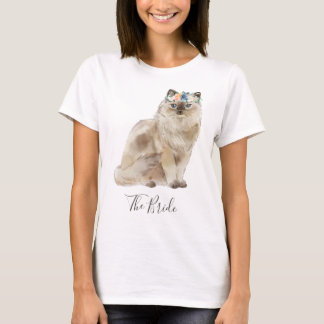 T-shirt Chat de mariée floral aquarelle fantaisiste