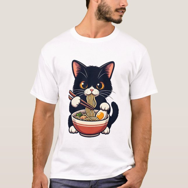 T-shirt Chat de minuit Ramen Buddy (Devant)