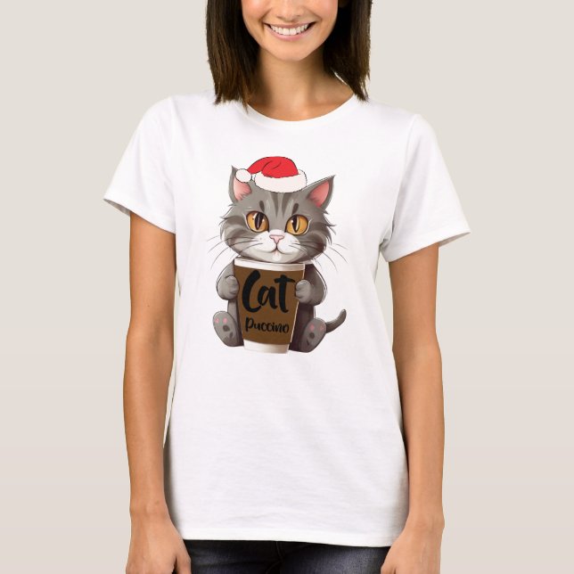 T-shirt Chat de Noël amusant Puccino (Devant)