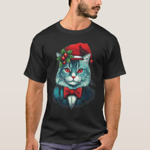 T-shirt Chat de Noël avec nœud papillon et chapeau de Père