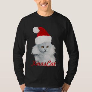 T-SHIRT CHAT DE NOËL BLANC AVEC CASQUETTE SANTA CLAUS