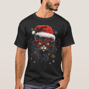 T-shirt Chat de Noël Chapeau de Père Noël Lumières Kitty d