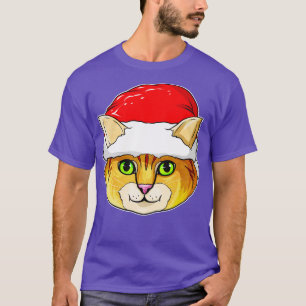 T-shirt Chat de Noël Cute Kawaii avec Casquette Santas pou