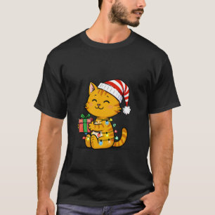 T-shirt Chat de Noël esquissé avec un chapeau de Père Noël