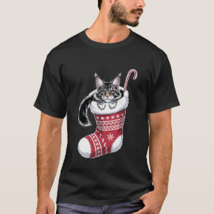 T-shirt Chat de Noël Maine Coon en Chapeau de Père Noël