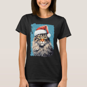 T-shirt Chat de Noël Maine Coon Pop Art Bleu