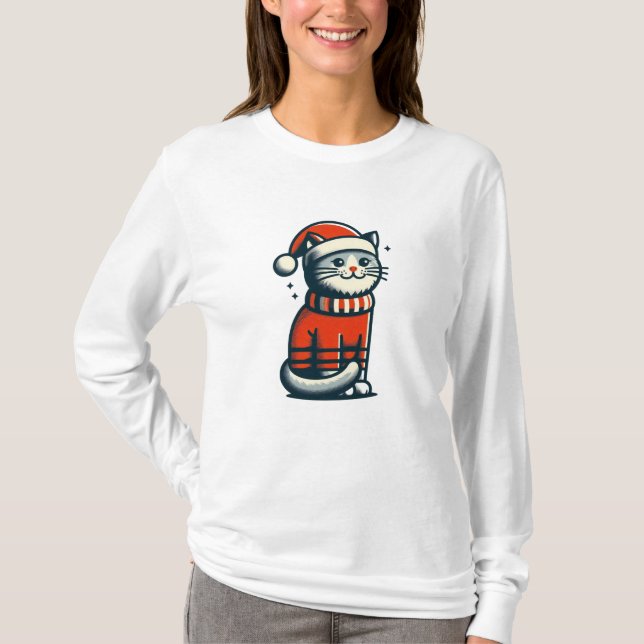 T-shirt Chat de Noël mignon (Devant)