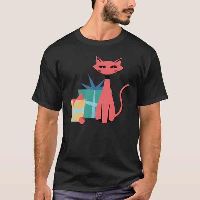 T-shirt Chat de Noël moderne du milieu du siècle élégant a (Devant)