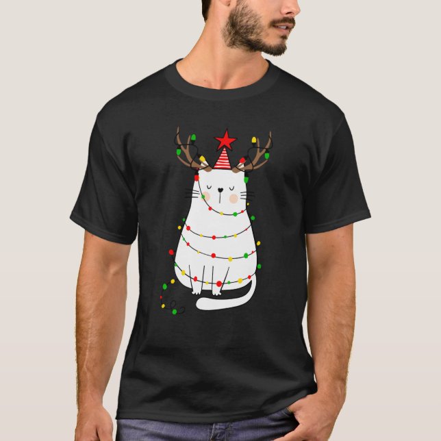 T-shirt Chat de Noël Reindeer Antlers Pour Hommes Femmes G (Devant)