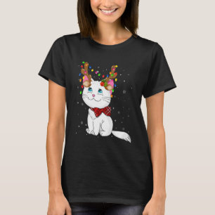 T-shirt Chat de Noël Renne Antennes Lumières de Noël Ch