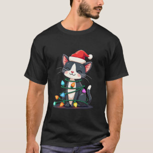 T-shirt Chat de Noël Smoking chat noir de Noël lumières ch