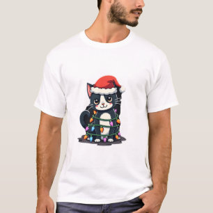 T-shirt Chat de Noël Smoking chat noir Noël lumières minou