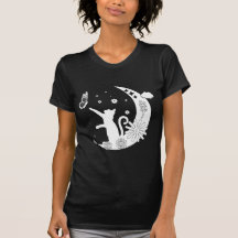 Chat De Nuit Floral Assis Sur Lune Avec Papillon