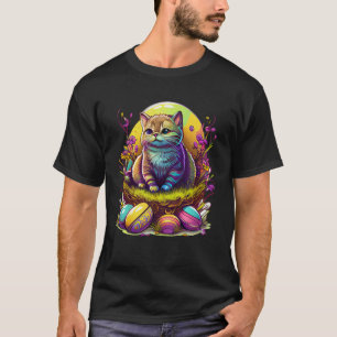 T-shirt Chat de Pâques avec Œufs Thème animal mignon Femme