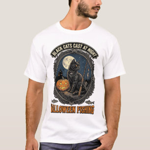 T-shirt Chat de pêche Halloween Design de citrouille vinta