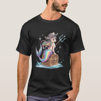 T-shirt Chat de pirate de sirène drôle d'Halloween hommes