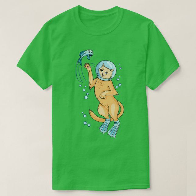 T-shirt Chat de plongée avec un aquarium sur la tête (Design devant)