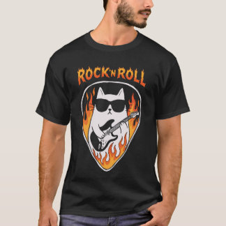 T-shirt Chat de roche drôle Plectre Musique drôle Flamme R