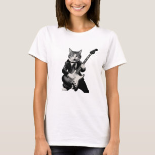 T-shirt Chat de Rock Jouant de la Guitare