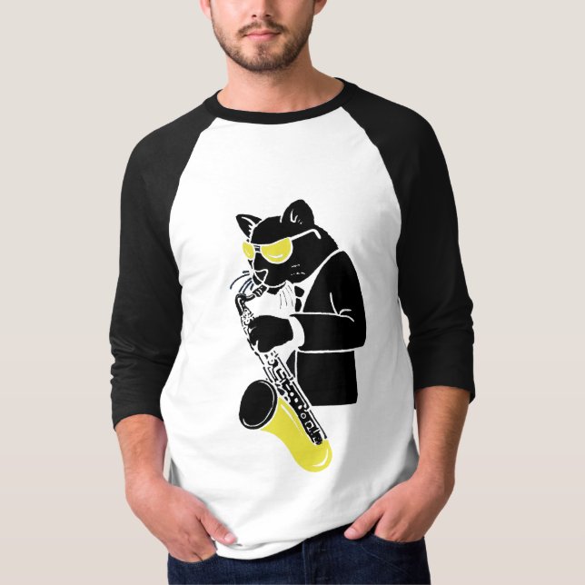 T-shirt Chat de saxophone ténor - jaune (Devant)