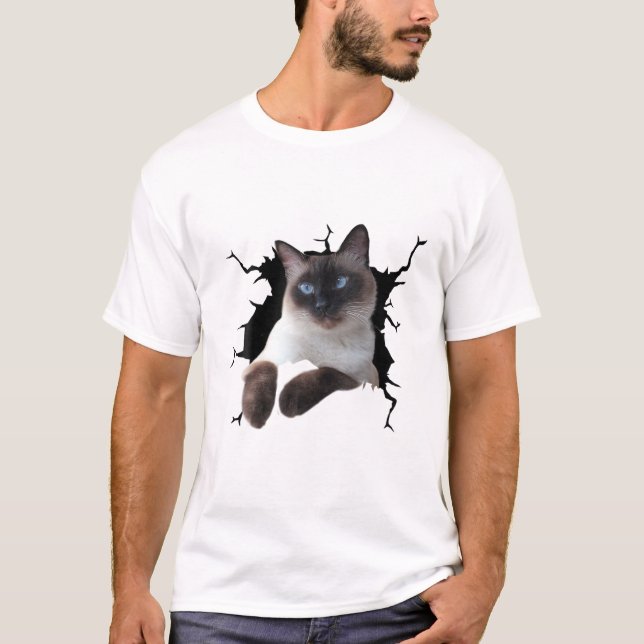 T-shirt Chat de Siamese. Tissu déchirée, chaton (Devant)