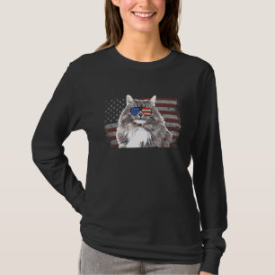 T-shirt Chat de Sibérie Juillet 4 Retro États-Unis Drapeau