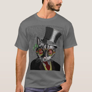 T-shirt Chat de Steampunk - casquette supérieur et verres