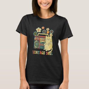 T-shirt Chat de style groovy Âme Fleurs rÃtro Fleur sauvag
