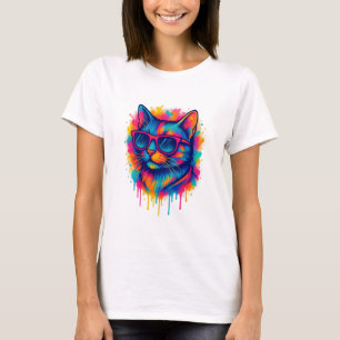 T-shirt Chat de style Pop-Art cool avec des lunettes de so