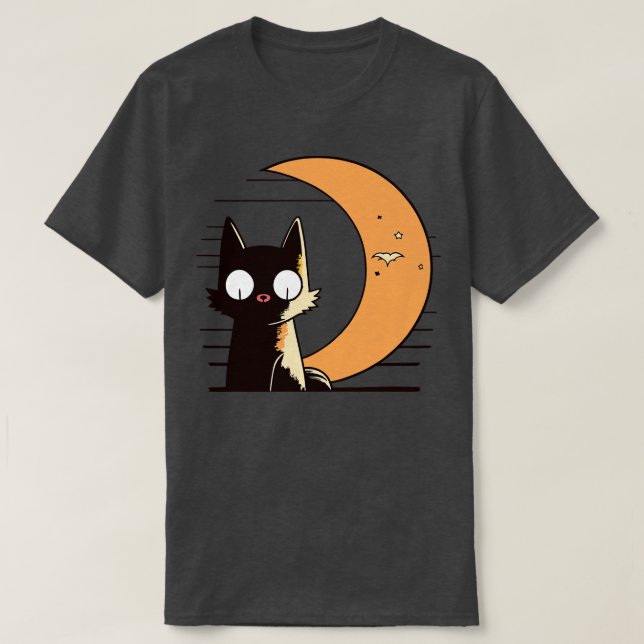 T-shirt chat de style rétro de la mi-lune (Design devant)
