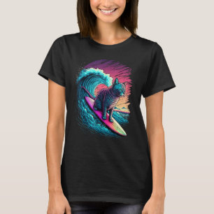 T-shirt Chat de surf rétro synthwave Vaporwave années 80 v