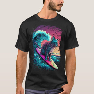 T-shirt Chat de surf rétro synthwave Vaporwave des années