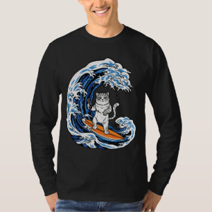 T-shirt Chat de Surf sur une Vague Bleue Épique – Océan de