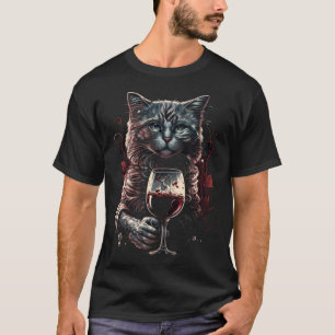 T-shirt Chat de vin Verre de vin Fête de boisson Dégustati